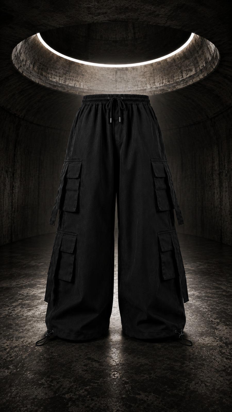 Black Parachute Cargo 8 Pockets - Adjustable Drawstrings