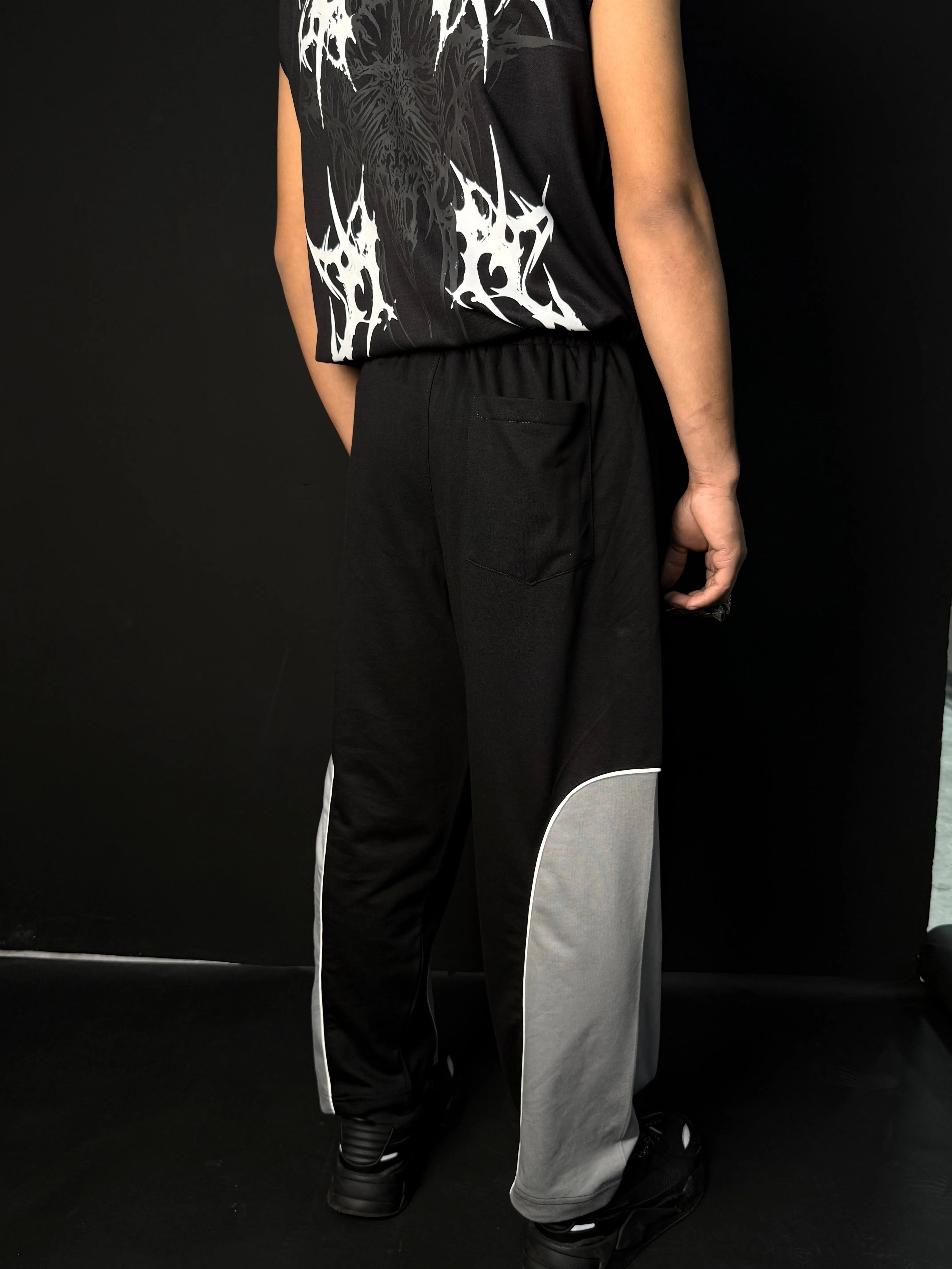 Zams Black and Grey Baggy Trackpant ZAMS