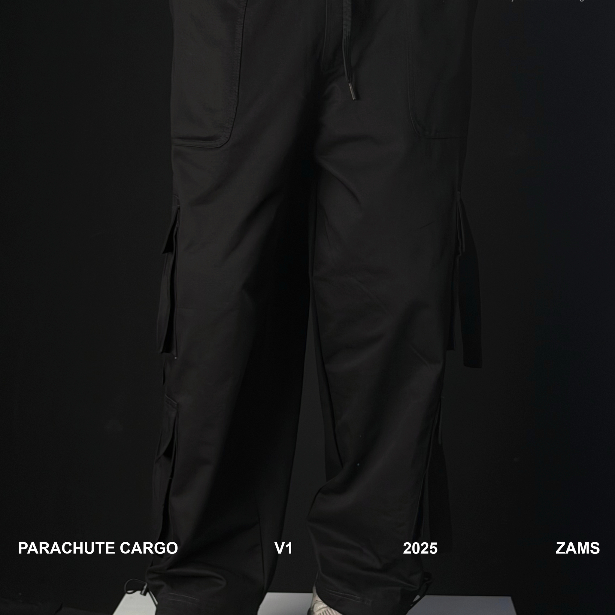 Black Parachute Cargo 8 Pockets - Adjustable Drawstrings