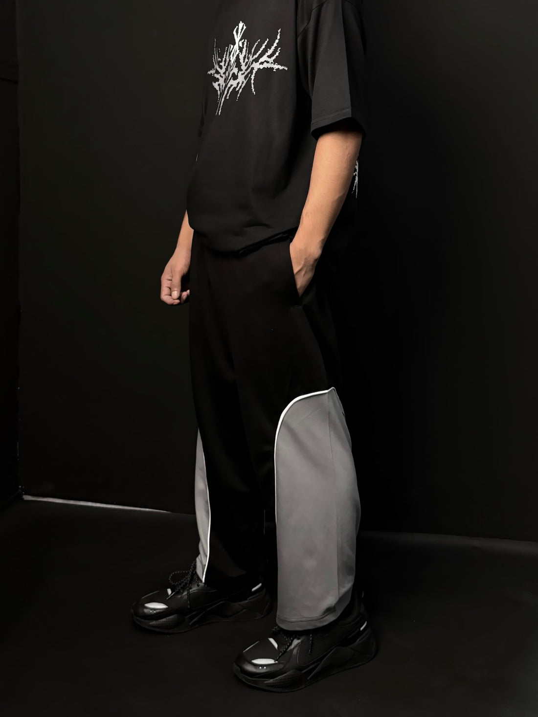 Zams Black and Grey Baggy Trackpant