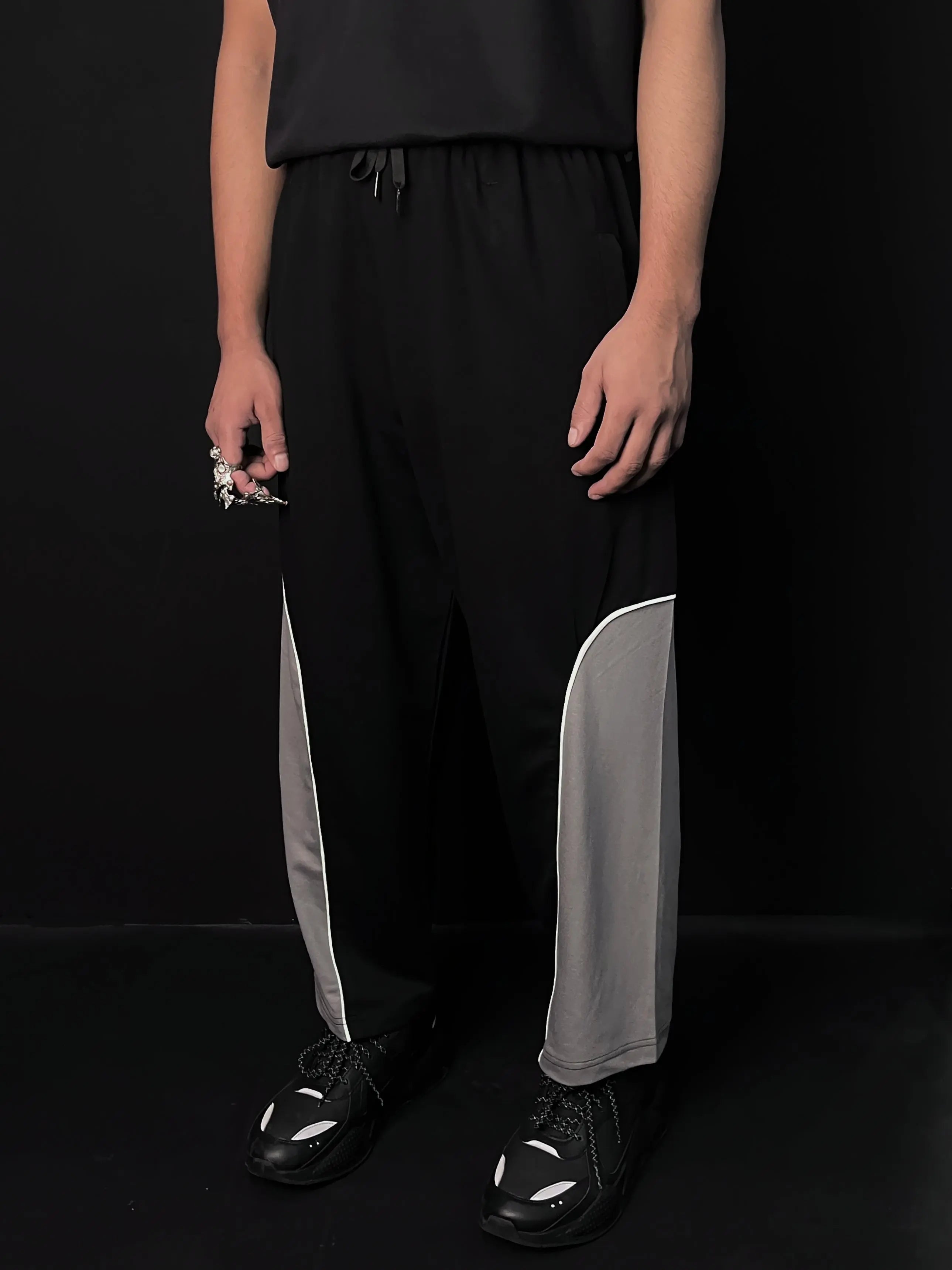 Zams Black and Grey Baggy Trackpant ZAMS
